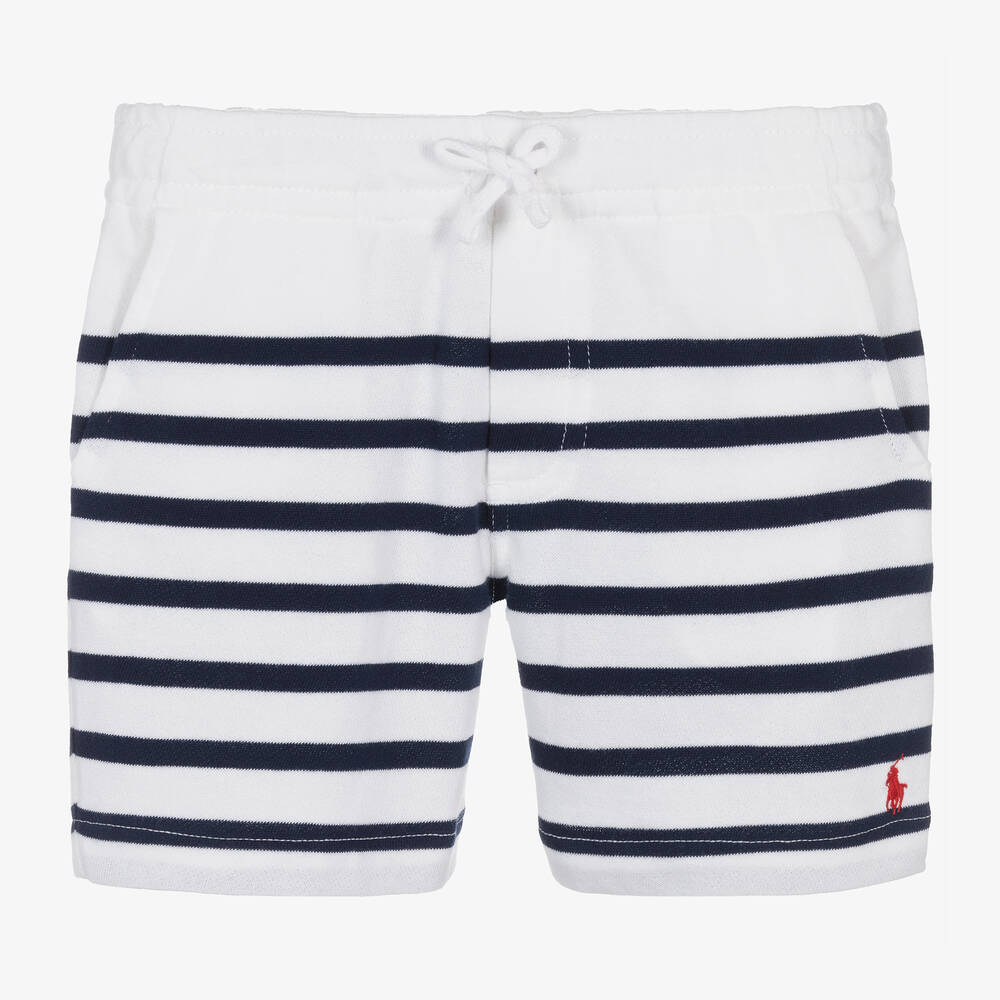 Ralph Lauren - Boys White & Blue Stripe Cotton Shorts | Childrensalon