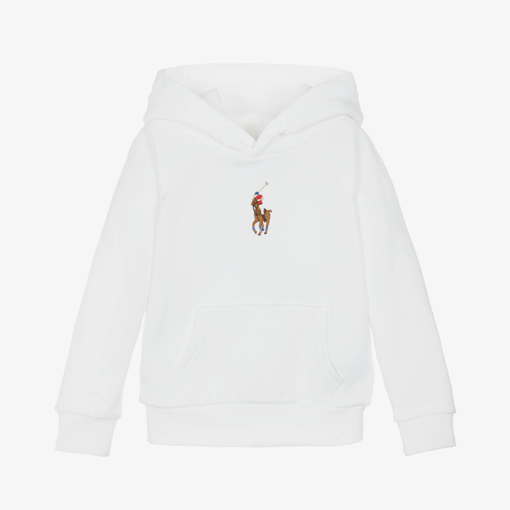 Ralph Lauren - Boys White Cotton Hoodie | Childrensalon