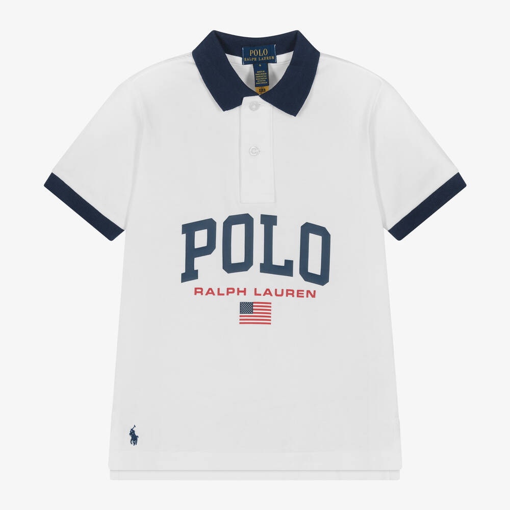 Ralph Lauren - Boys White Cotton Jersey Polo Shirt  | Childrensalon