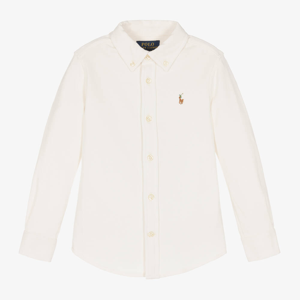 Ralph Lauren - Boys White Cotton Jersey Shirt | Childrensalon