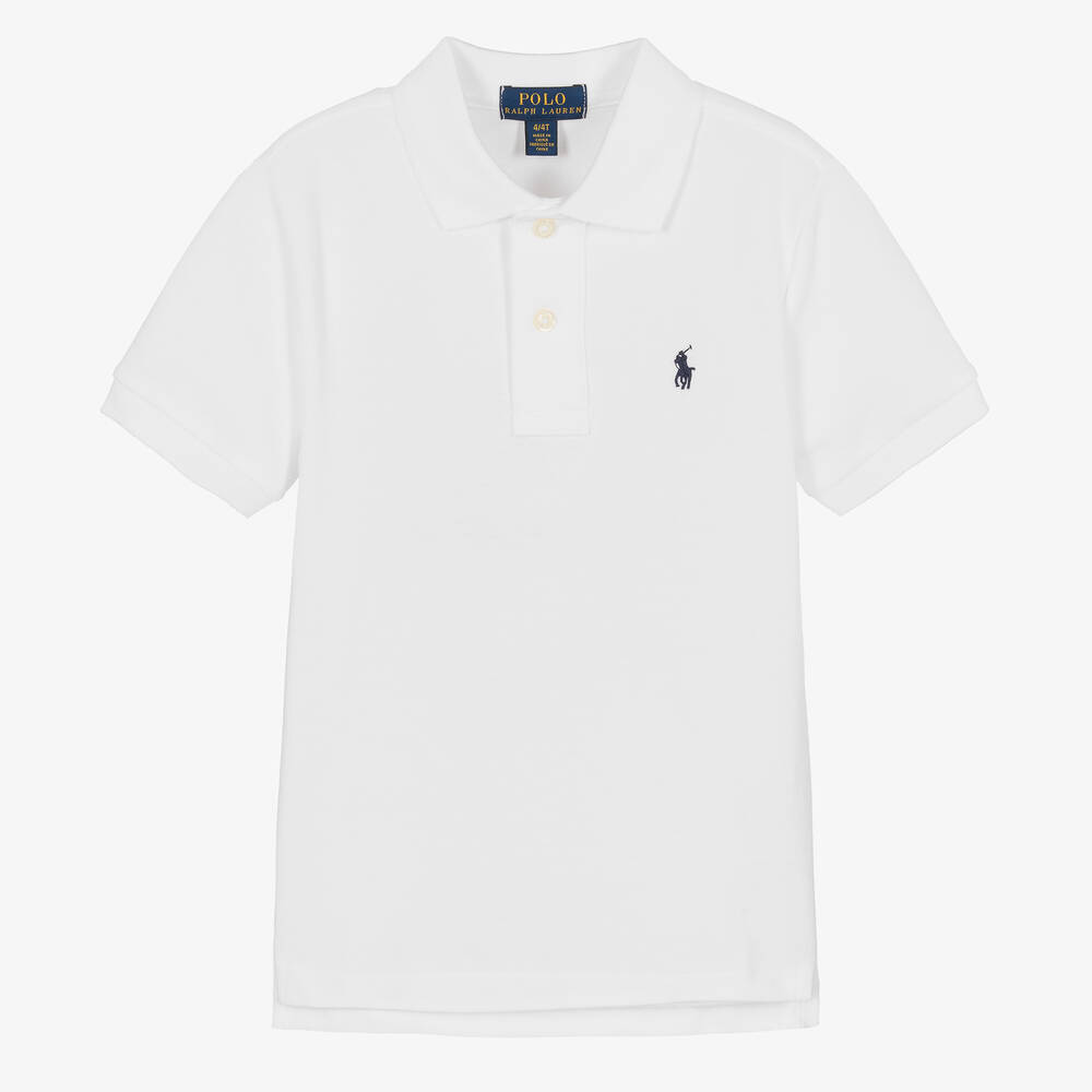Ralph Lauren - Boys White Cotton Piqué Polo Shirt | Childrensalon