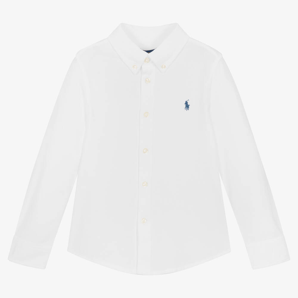 Ralph Lauren - Boys White Cotton Piqué Shirt | Childrensalon