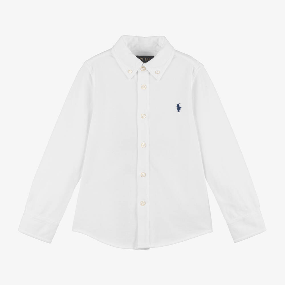 Ralph Lauren -  Boys White Cotton Piqué Shirt | Childrensalon