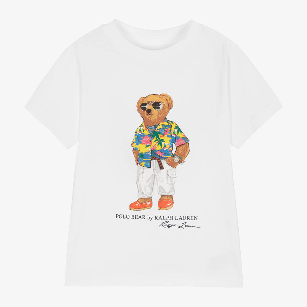 Ralph Lauren - Boys White Cotton Polo Bear T-Shirt | Childrensalon