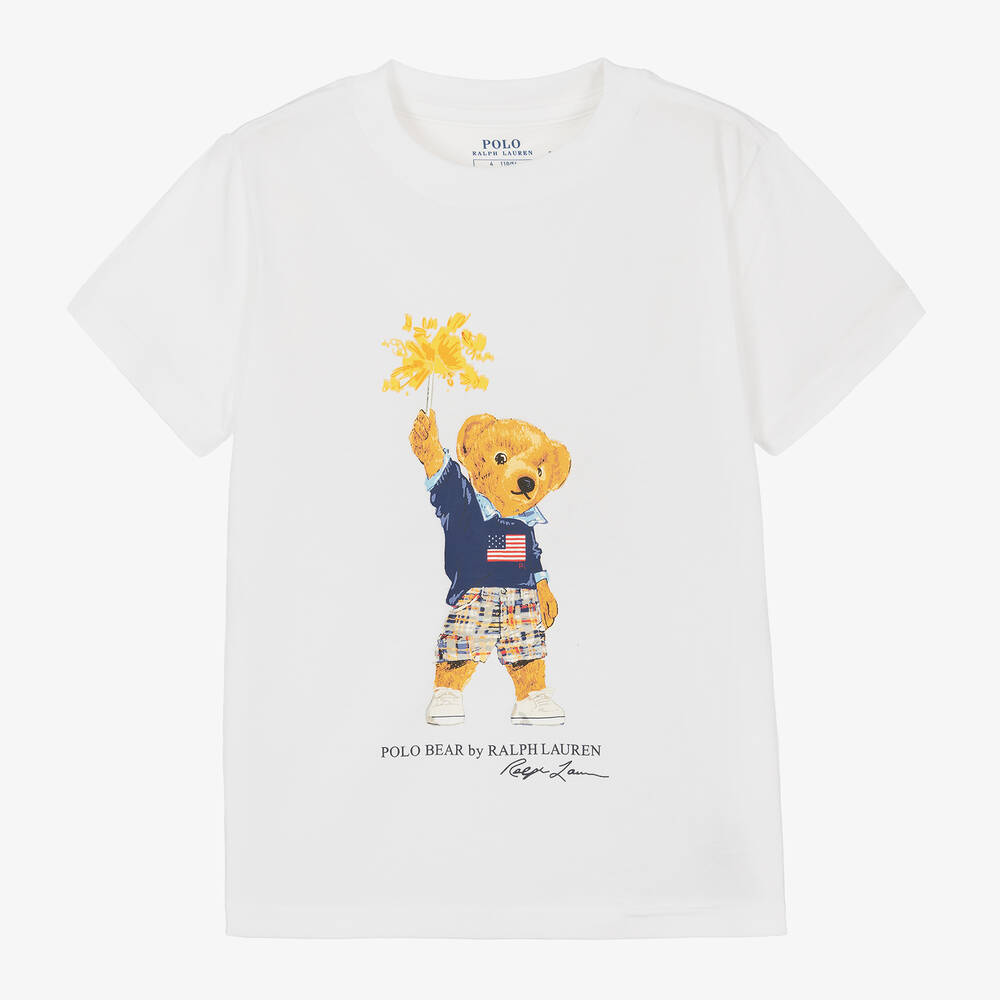 Ralph Lauren - Boys White Cotton Polo Bear T-Shirt | Childrensalon