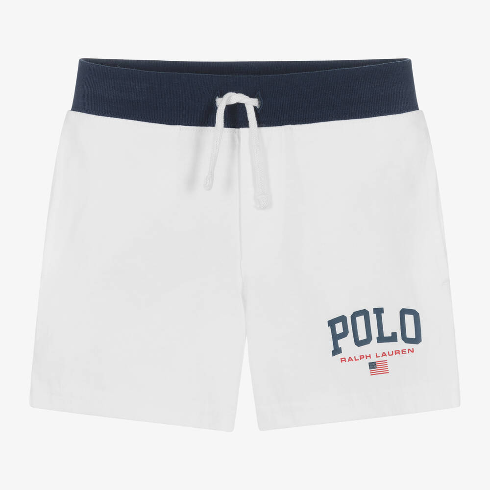 Ralph Lauren - Boys White Cotton Polo Logo Shorts | Childrensalon