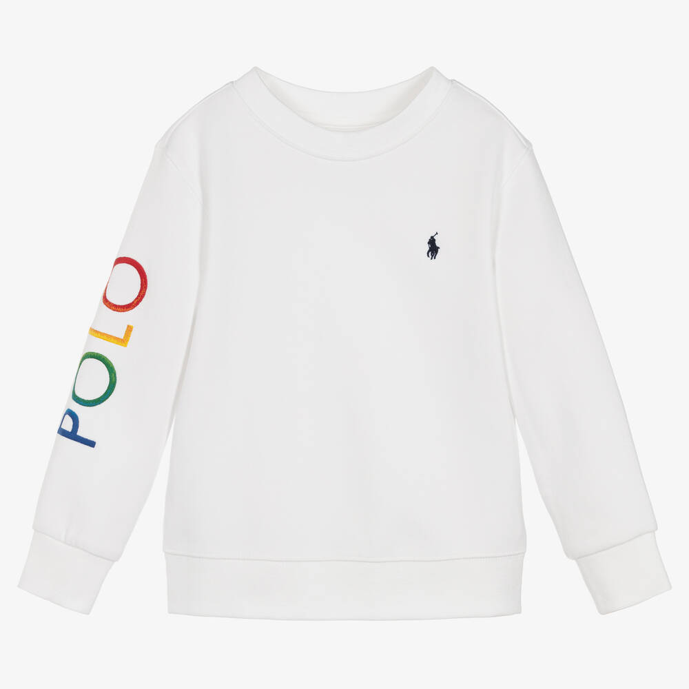 Ralph Lauren - Boys White Cotton Polo Logo Sweatshirt | Childrensalon