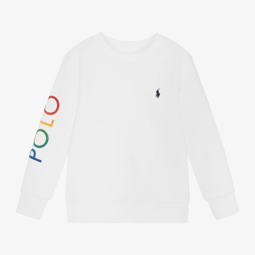 Ralph Lauren Kids' Boys White Cotton Polo Logo Sweatshirt