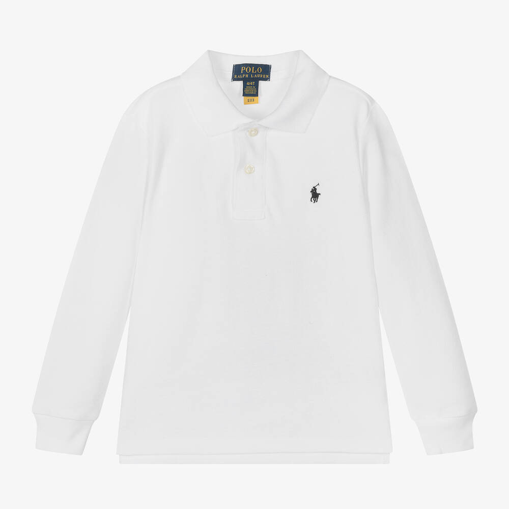 Ralph Lauren - Boys White Cotton Polo Shirt | Childrensalon