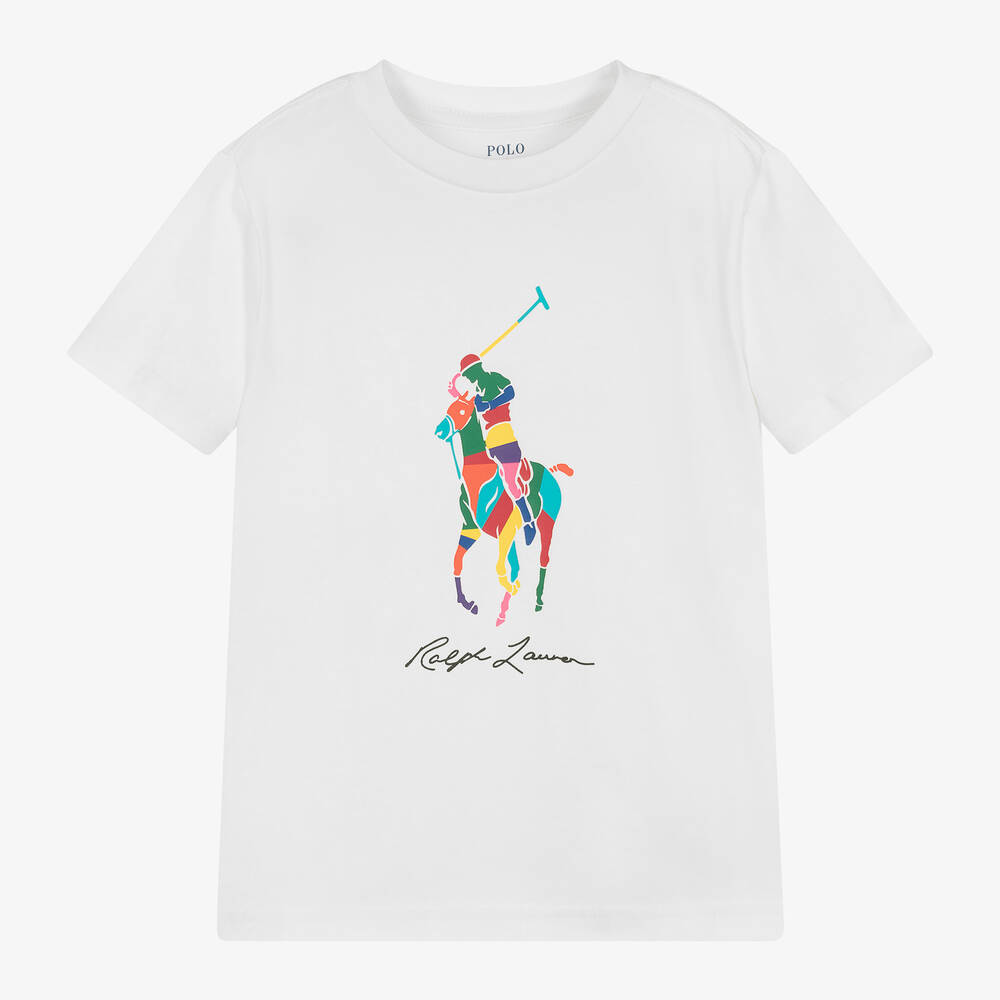 Ralph Lauren - Boys White Cotton Pony T-Shirt | Childrensalon