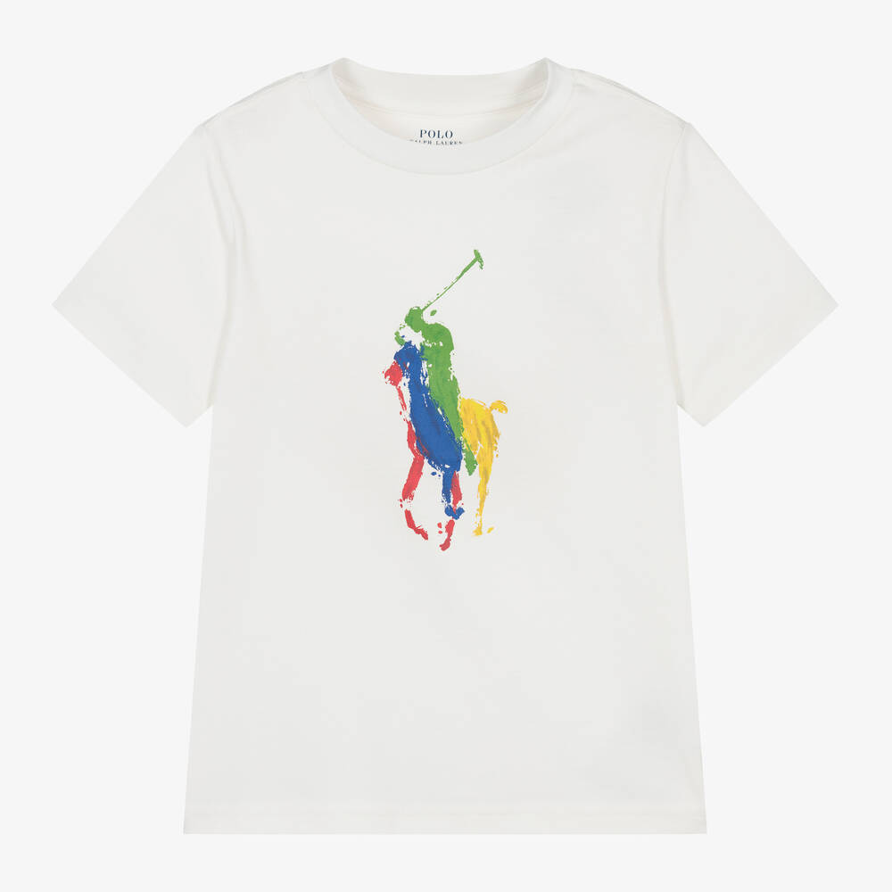 Ralph Lauren - Boys White Cotton T-Shirt | Childrensalon