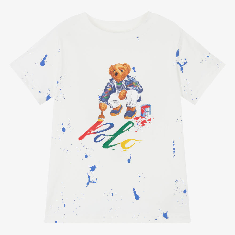 Ralph Lauren - Boys White Cotton T-Shirt | Childrensalon