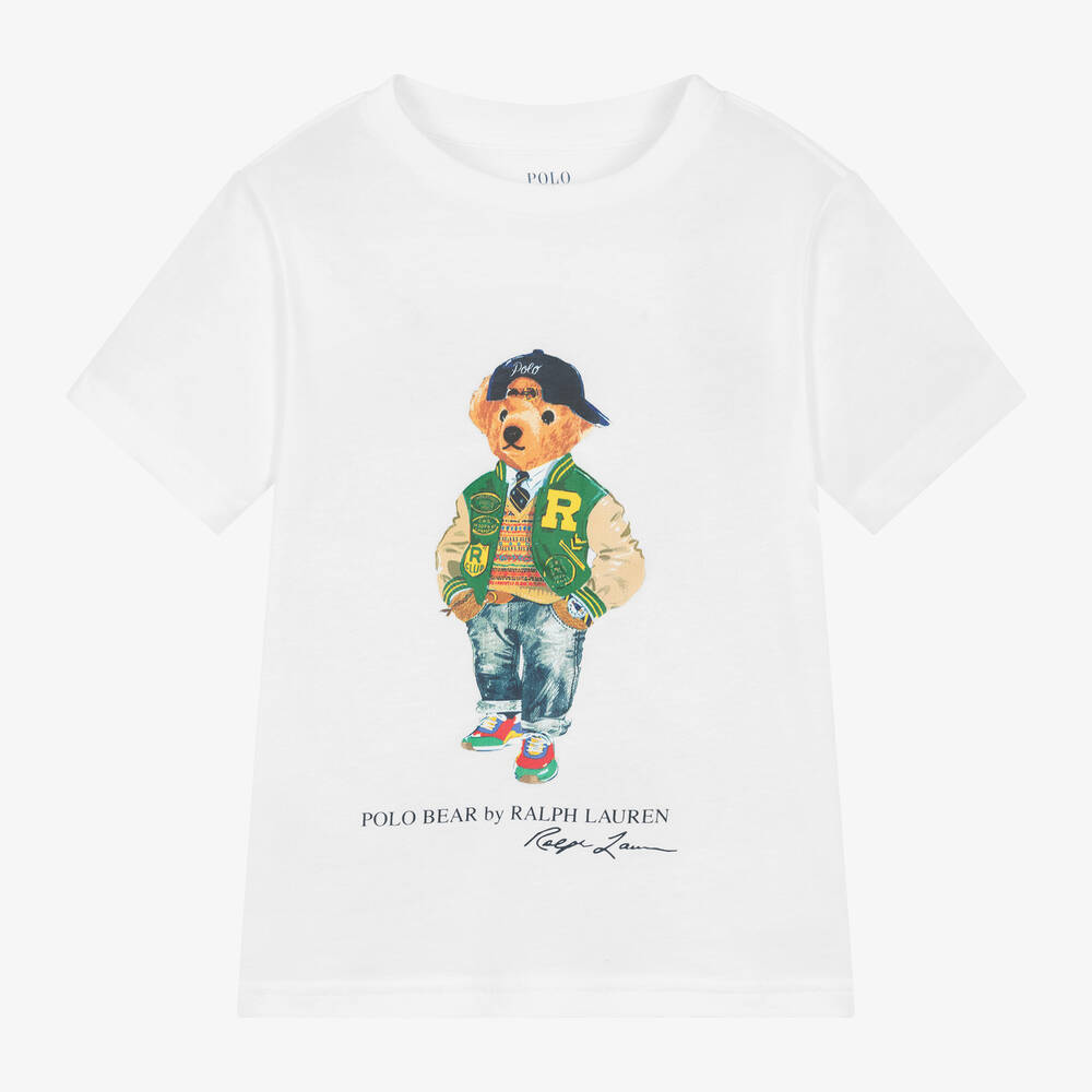 Ralph Lauren - Boys White Cotton T-Shirt | Childrensalon