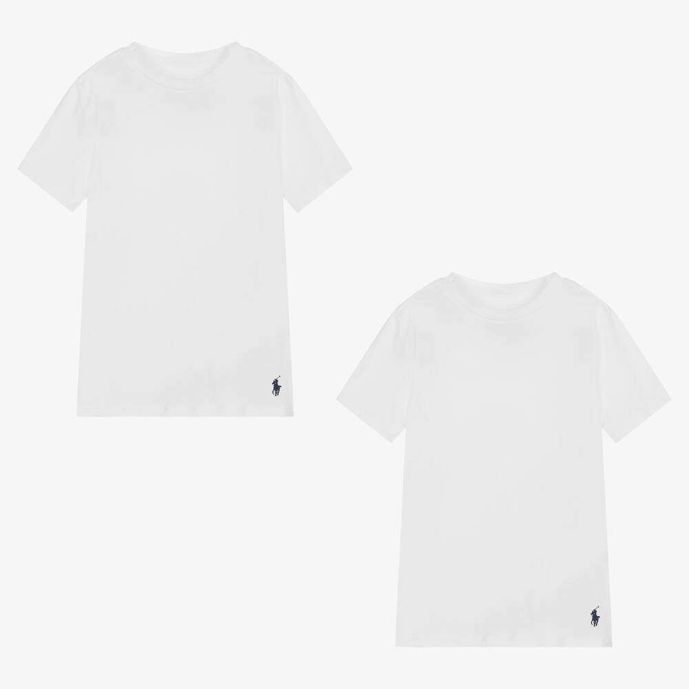 Ralph Lauren - Boys White Cotton T-Shirts (2 Pack) | Childrensalon