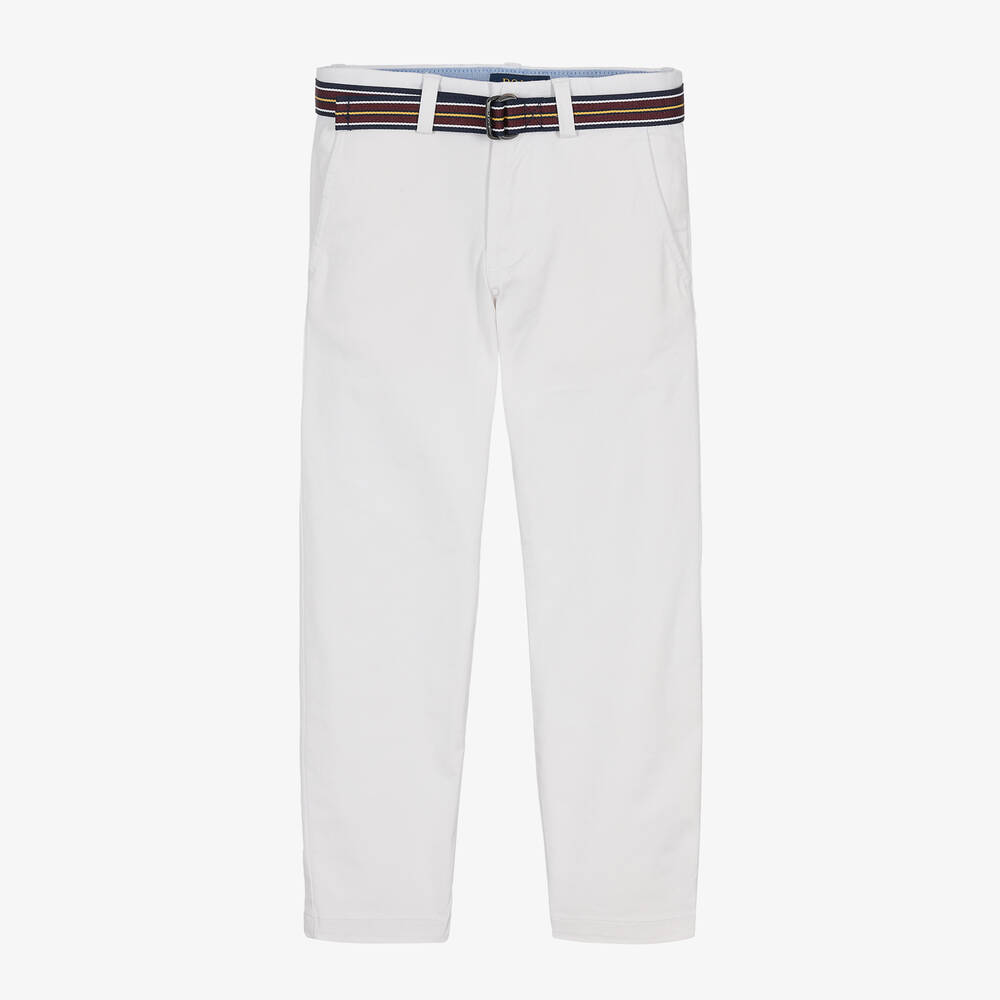 Ralph Lauren - Boys White Cotton Twill Chino Trousers | Childrensalon