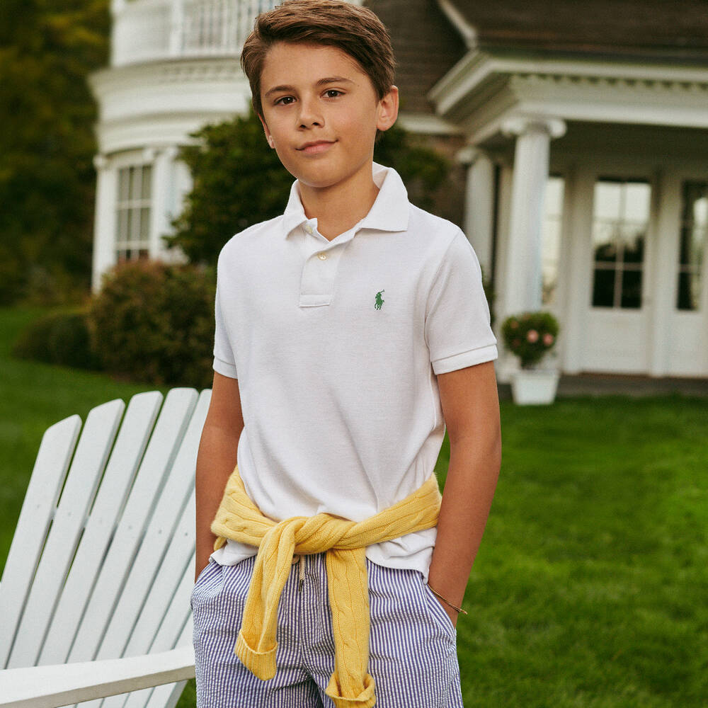 Polo Ralph Lauren - Boys White Earth Logo Polo Shirt | Childrensalon
