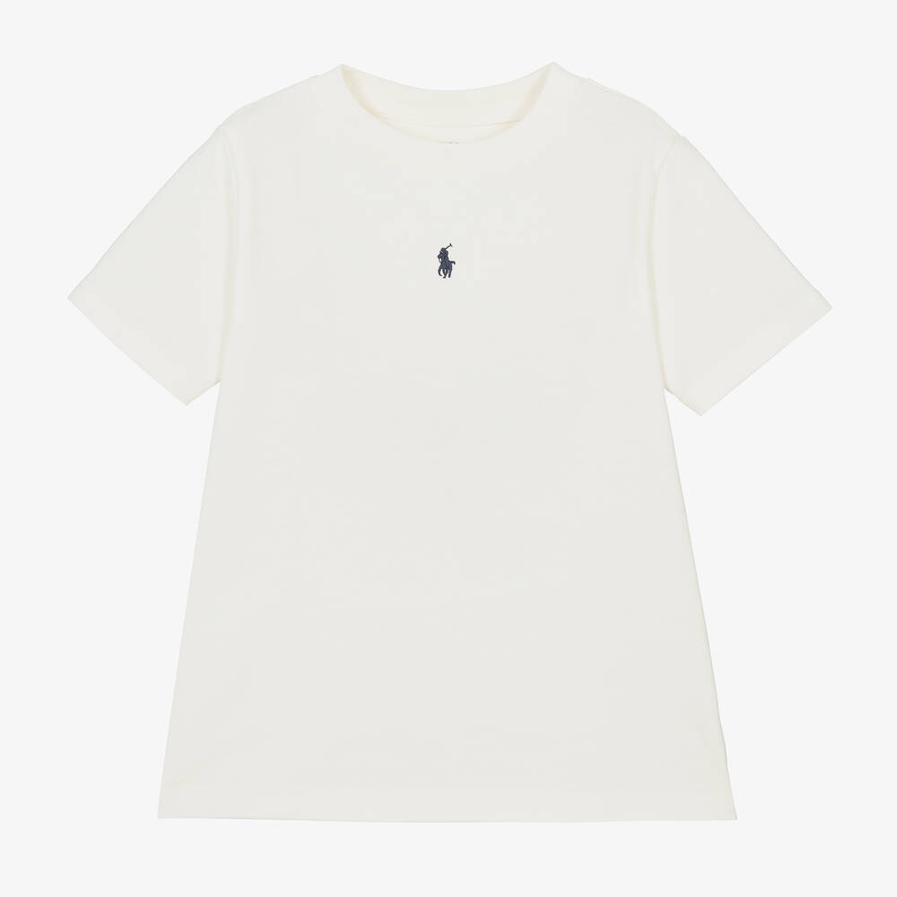 Ralph Lauren - T-shirt blanc brodé en coton garçon | Childrensalon