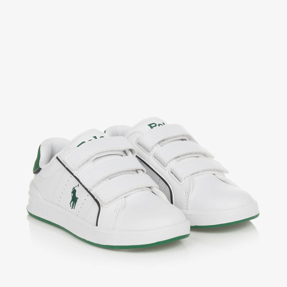 Ralph Lauren - حذاء رياضي بشريط لاصق جلد صناعي لون أبيض | Childrensalon