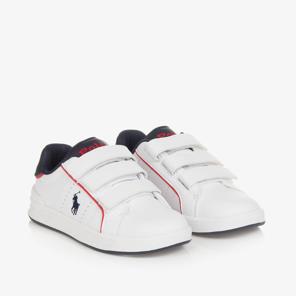 Ralph Lauren - حذاء رياضي بشريط لاصق جلد صناعي لون أبيض | Childrensalon