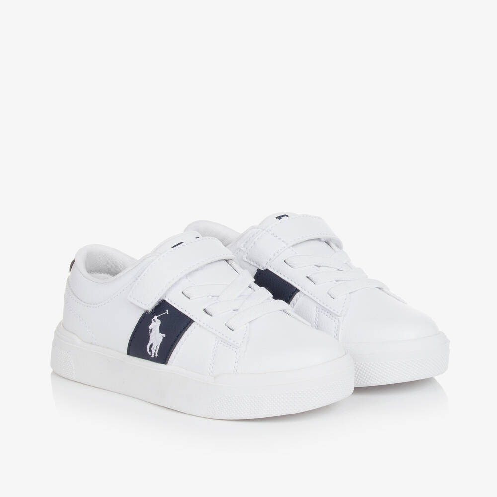 Ralph Lauren - Boys White Faux Leather Velcro Trainers | Childrensalon