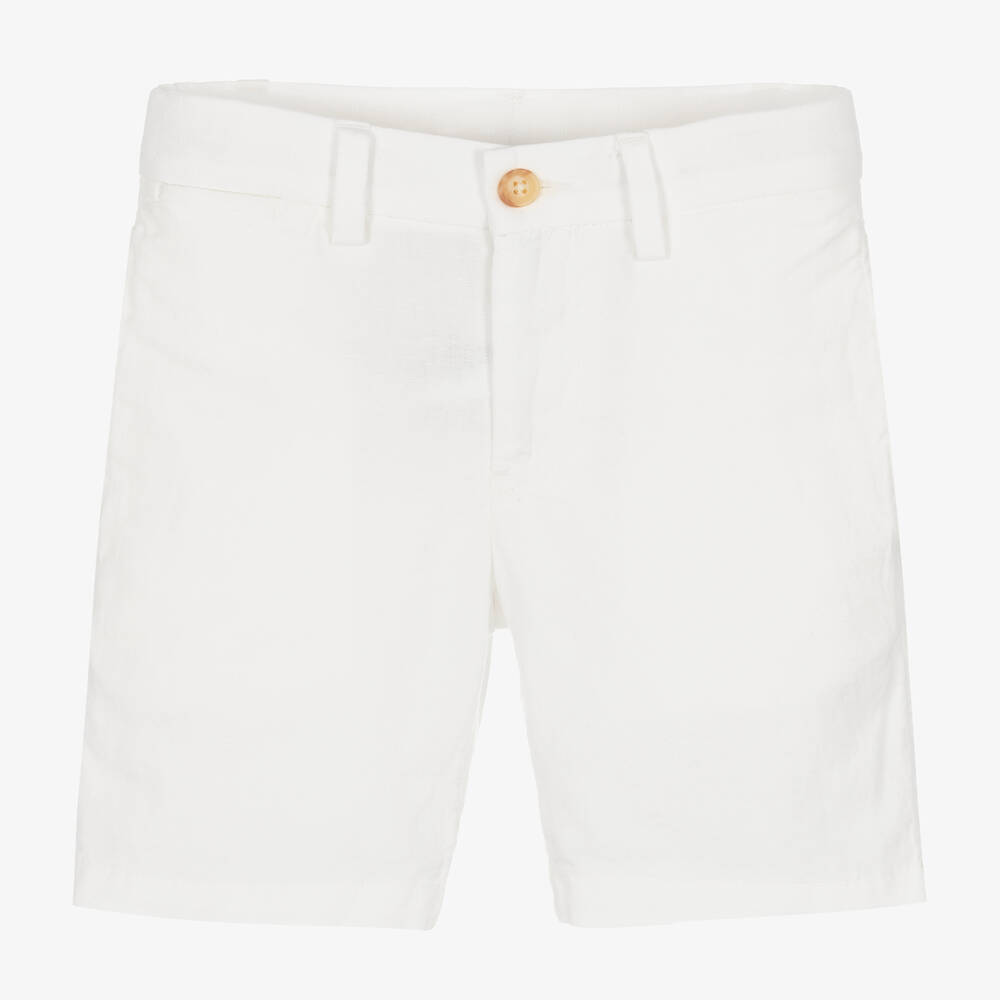 Ralph Lauren - Boys White Linen & Cotton Shorts | Childrensalon