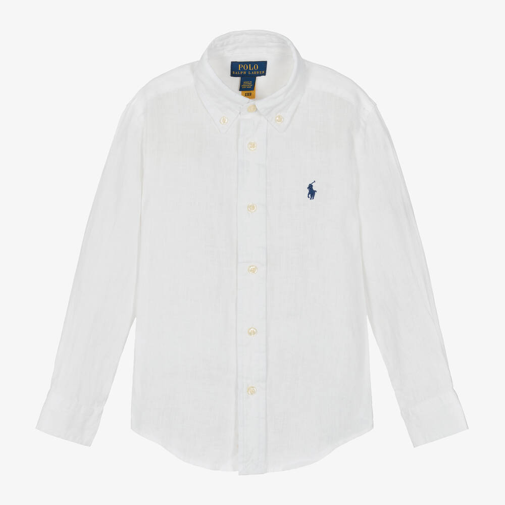 Ralph Lauren - Boys White Linen Shirt | Childrensalon