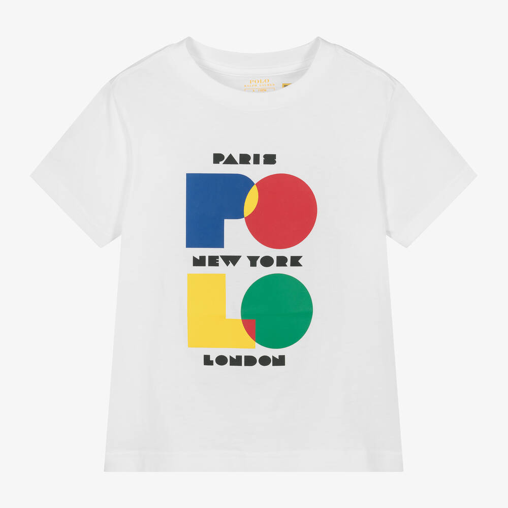 Ralph Lauren - Boys White Printed Cotton T-Shirt | Childrensalon