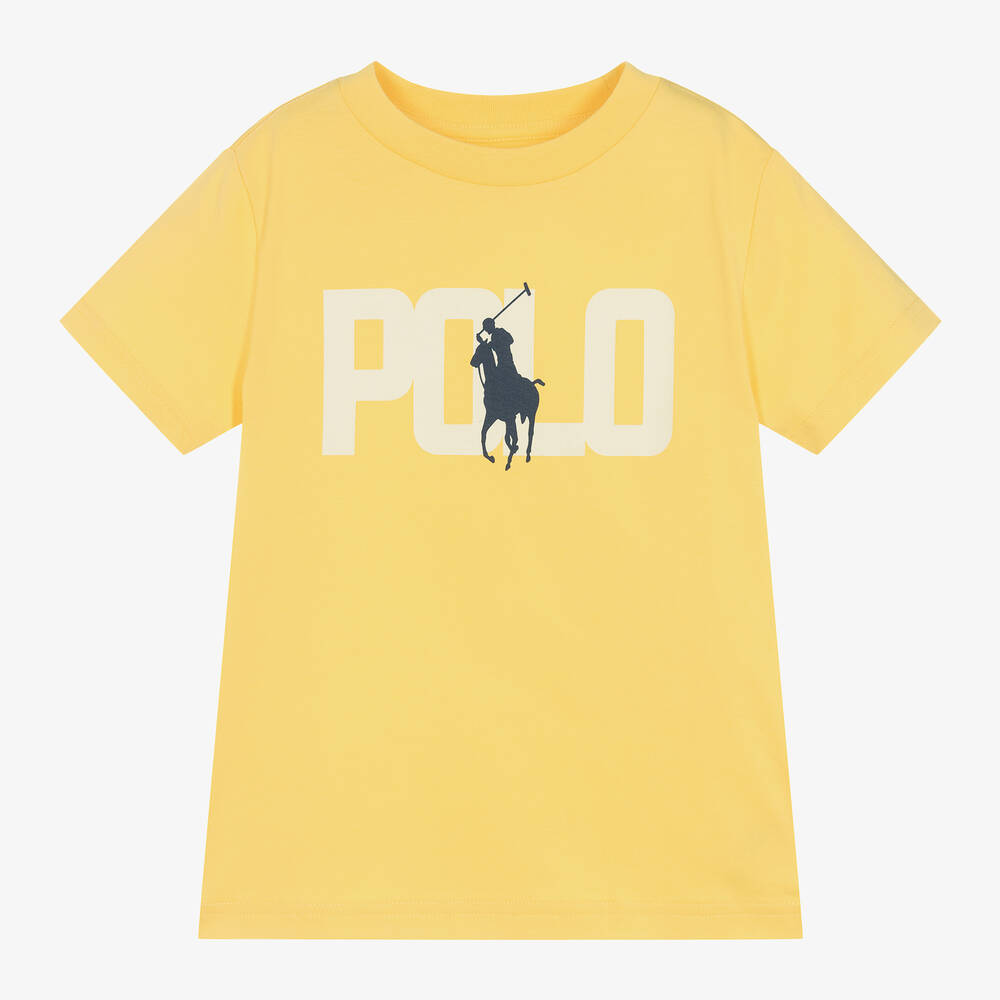 Ralph Lauren - Boys Yellow Cotton Big Pony T-Shirt | Childrensalon