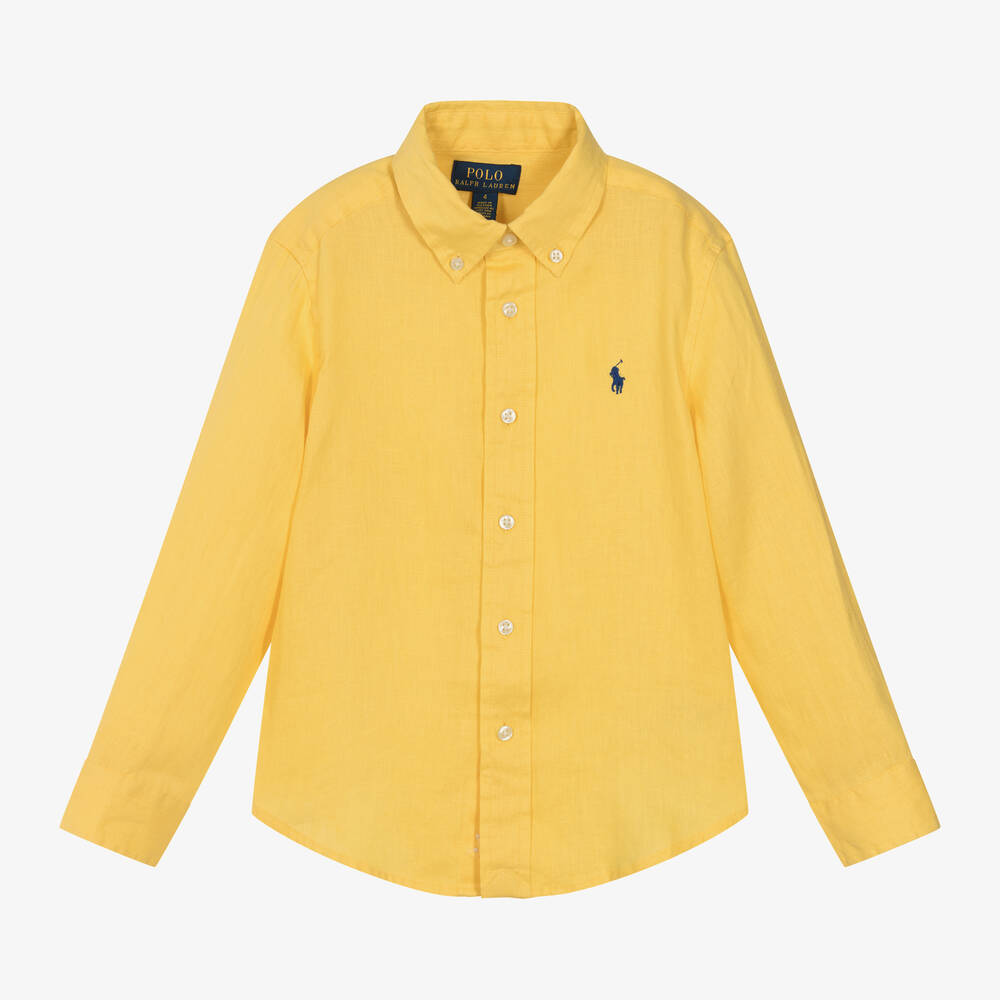 Ralph Lauren - قميص كتان مطرز لون أصفر للأولاد | Childrensalon