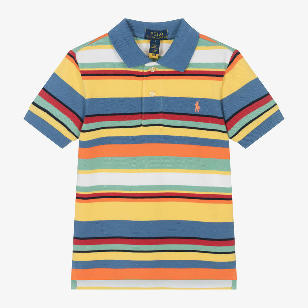 Ralph Lauren - Boys Yellow Striped Cotton Polo Shirt | Childrensalon