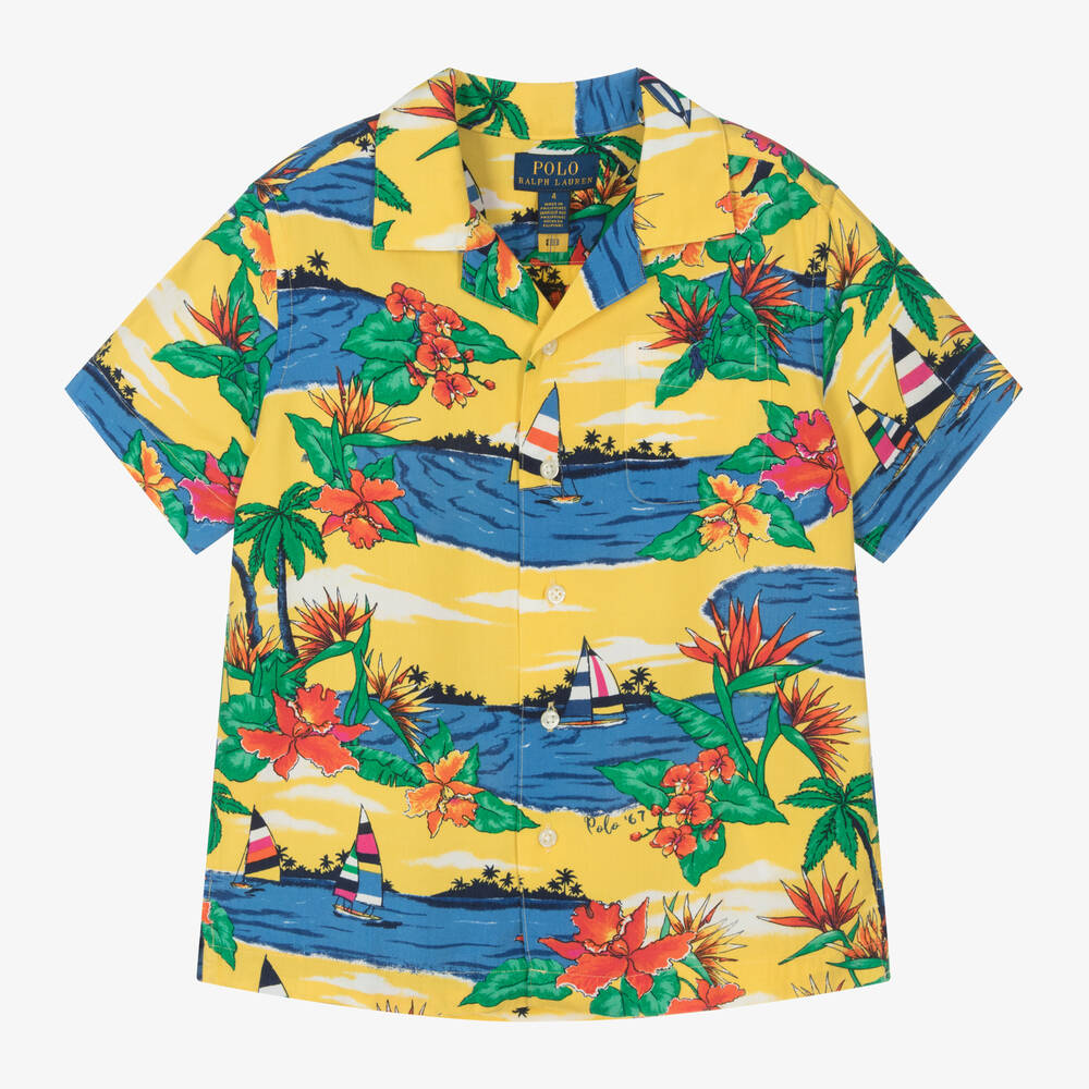 Ralph Lauren - Boys Yellow Tropical Viscose Shirt | Childrensalon