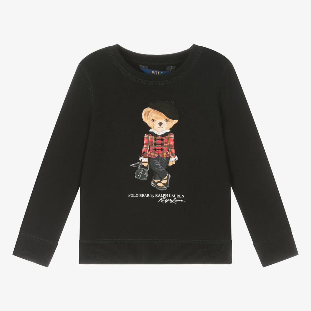 Ralph Lauren Kids' Girls Black Cotton Parisian Bear Sweatshirt