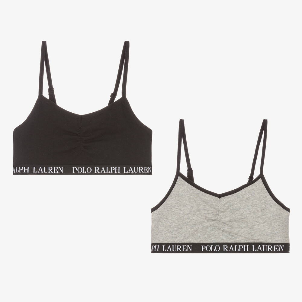 Ralph Lauren - Girls Black & Grey Cotton Bras (2 Pack) | Childrensalon