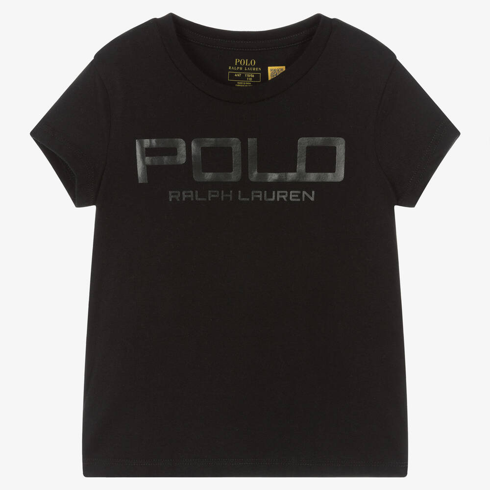 Polo Ralph Lauren - T-shirt noir ton sur ton fille | Childrensalon