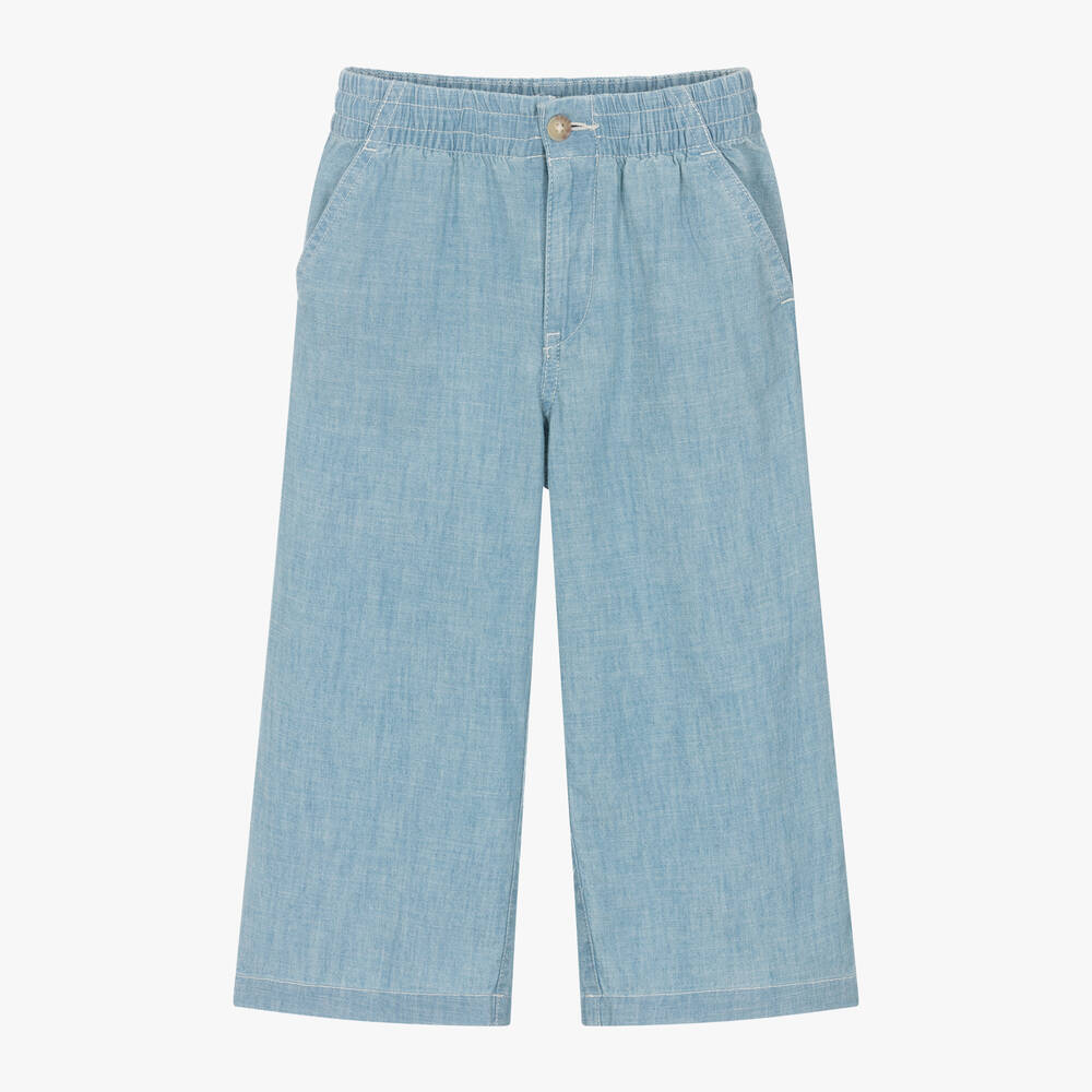 Ralph Lauren - Girls Blue Cotton Chambray Trousers | Childrensalon