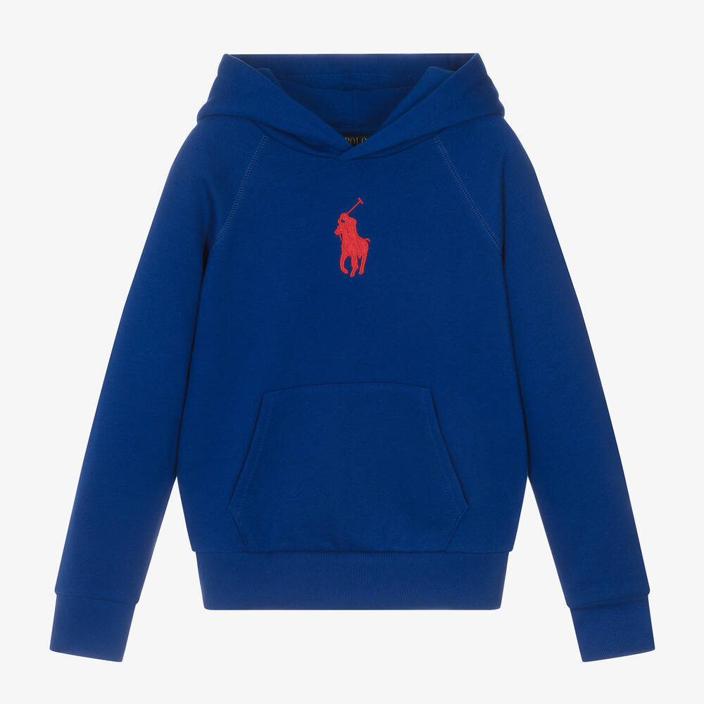 Ralph Lauren - Girls Blue Cotton Hoodie | Childrensalon