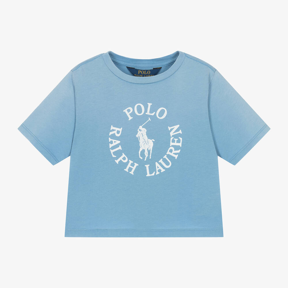 Ralph Lauren - Girls Blue Cotton Jersey T-Shirt | Childrensalon