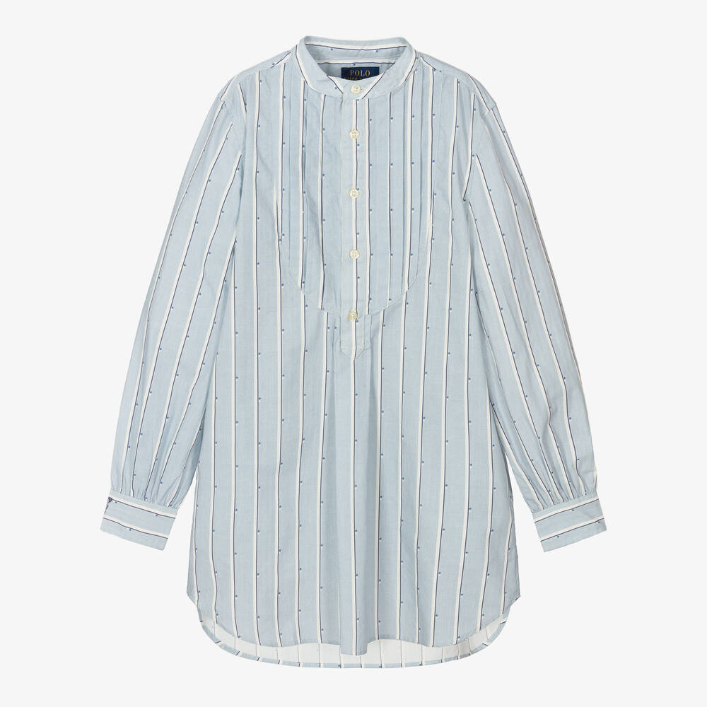 Ralph Lauren - Girls Blue Cotton Shirt Dress | Childrensalon