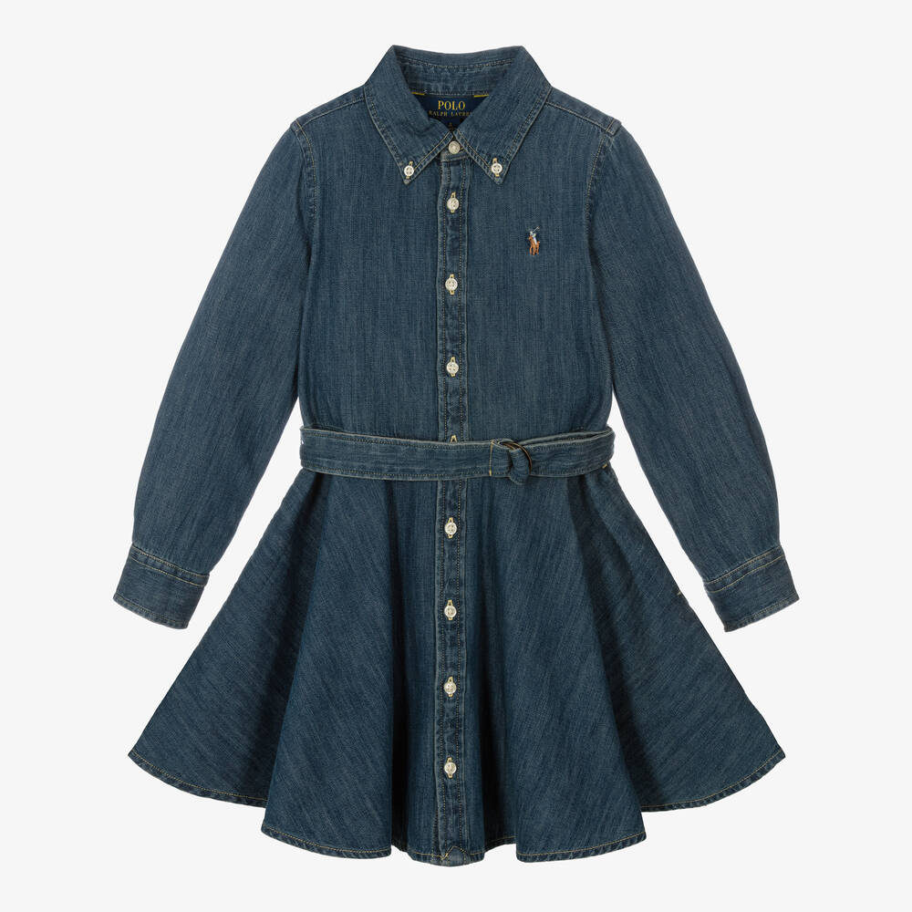 Ralph Lauren - Girls Blue Denim Dress | Childrensalon