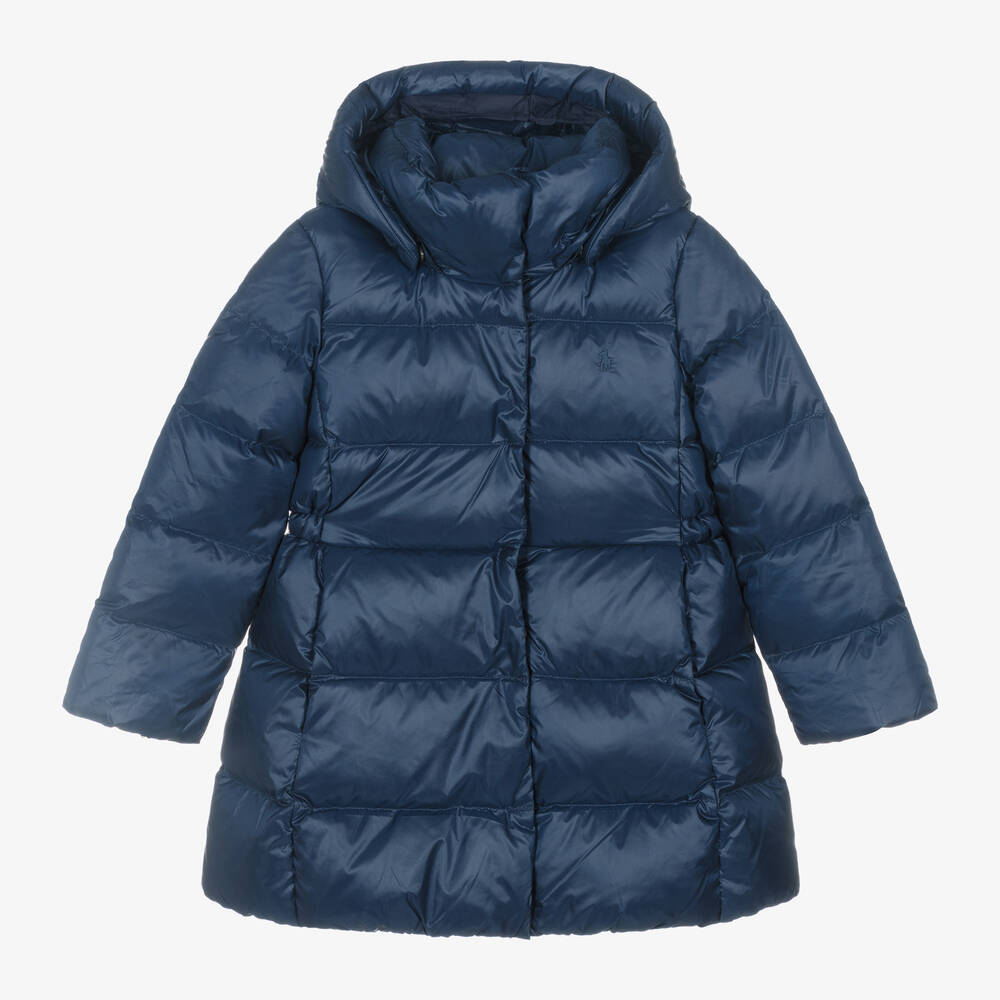 Ralph Lauren - Girls Blue Down-Filled Puffer Coat | Childrensalon