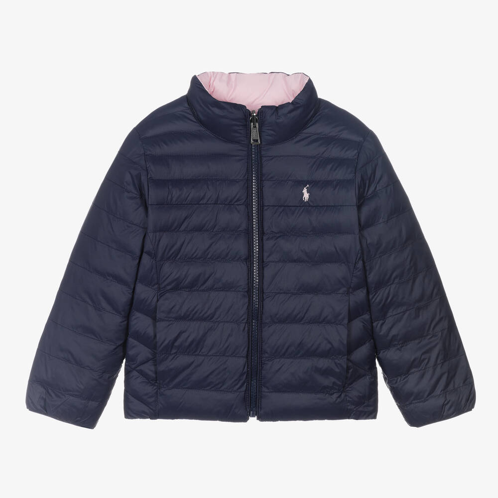 Ralph Lauren - Girls Blue & Pink P-Layer 2 Reversible Jacket | Childrensalon