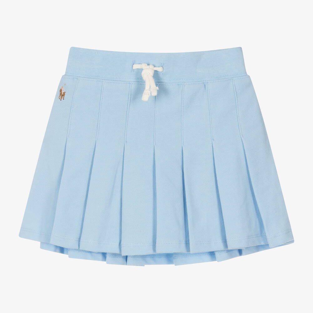 Ralph Lauren - Girls Blue Pleated Cotton Skort | Childrensalon