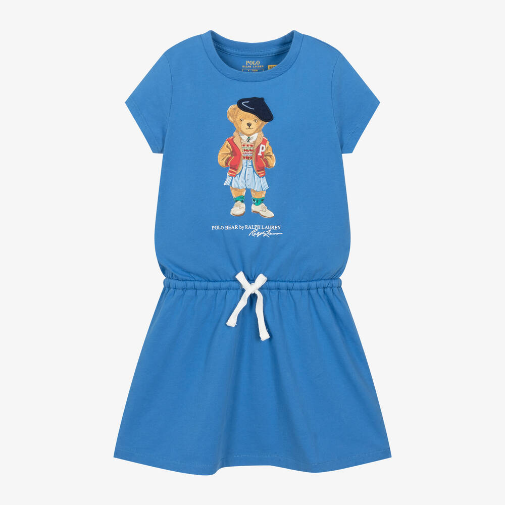 Ralph Lauren - فستان بطبعة بير قطن لون أزرق | Childrensalon