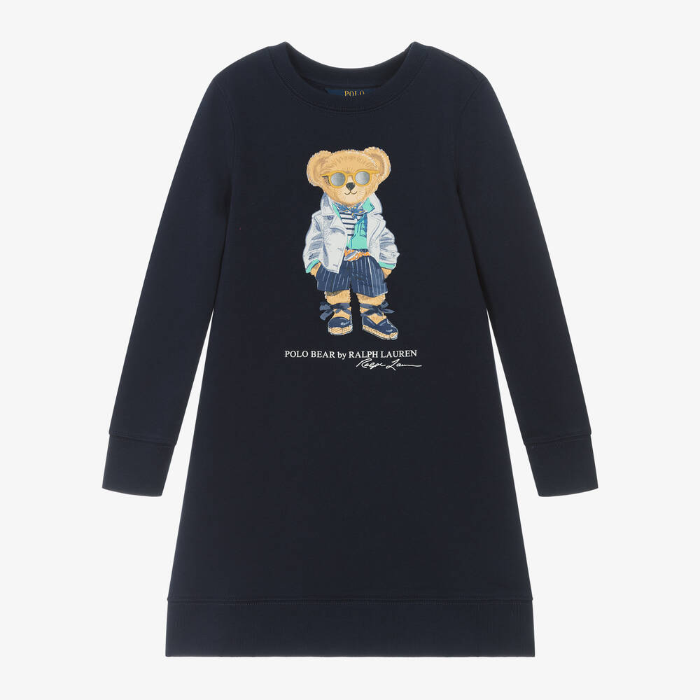 Ralph Lauren - Синее платье-свитшот с медвежонком для девочек | Childrensalon