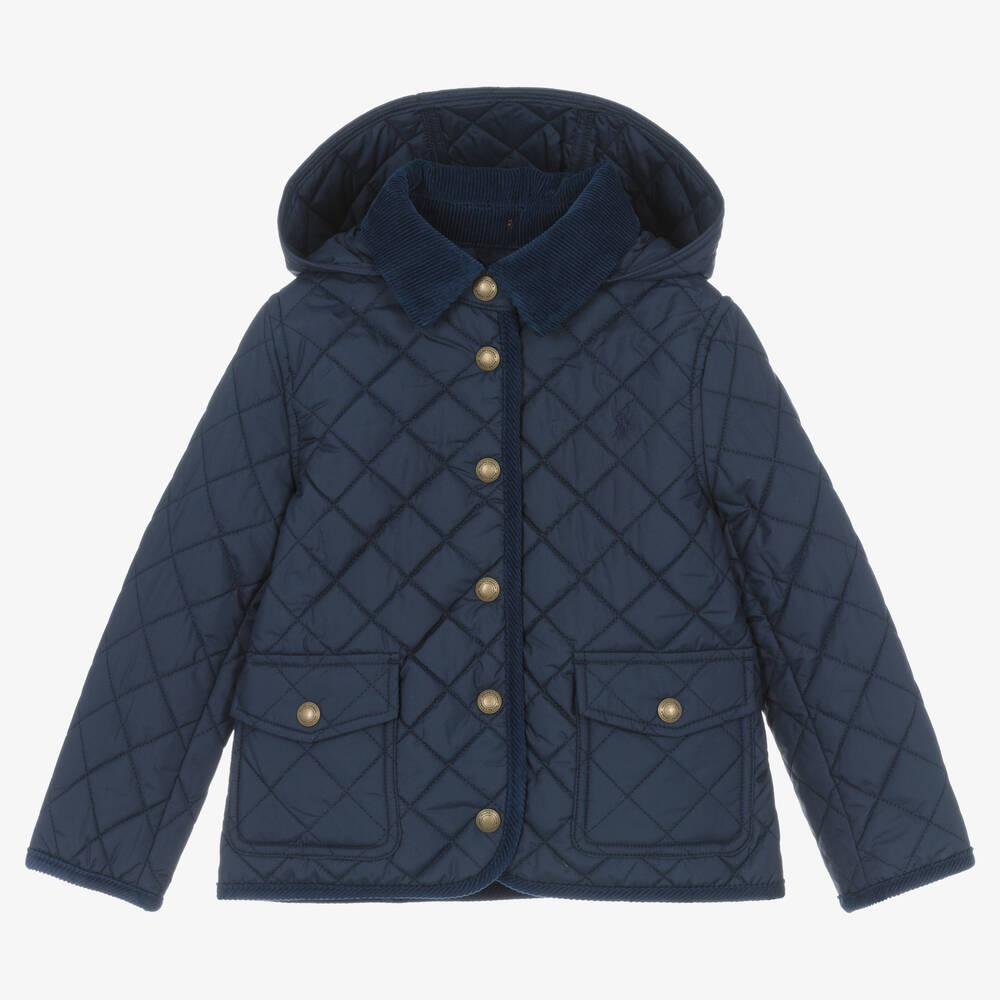 Ralph Lauren - Синяя стеганая куртка с капюшоном для девочек | Childrensalon