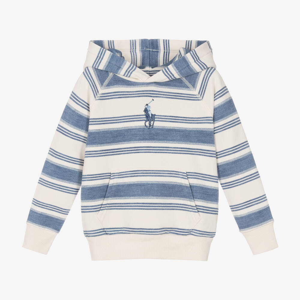 Ralph Lauren - Girls Blue Stripe Cotton Hoodie | Childrensalon