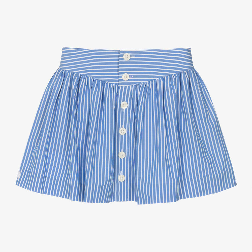 Ralph Lauren - Girls Blue Stripe Cotton Skirt | Childrensalon