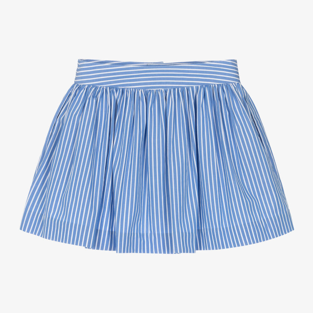 Ralph Lauren - Girls Blue Stripe Cotton Skirt | Childrensalon