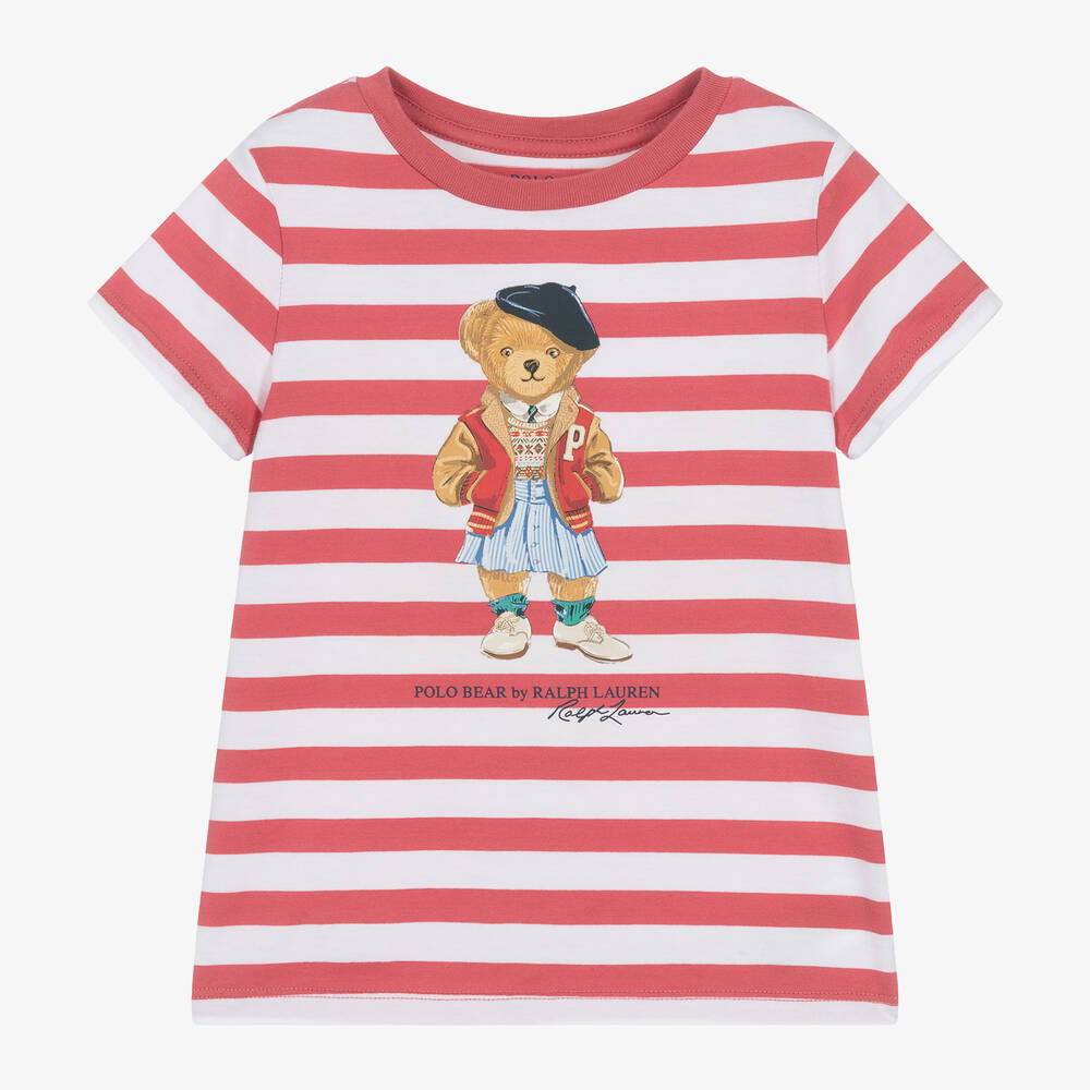 Ralph Lauren - Girls Dark Pink Polo Bear T-Shirt | Childrensalon