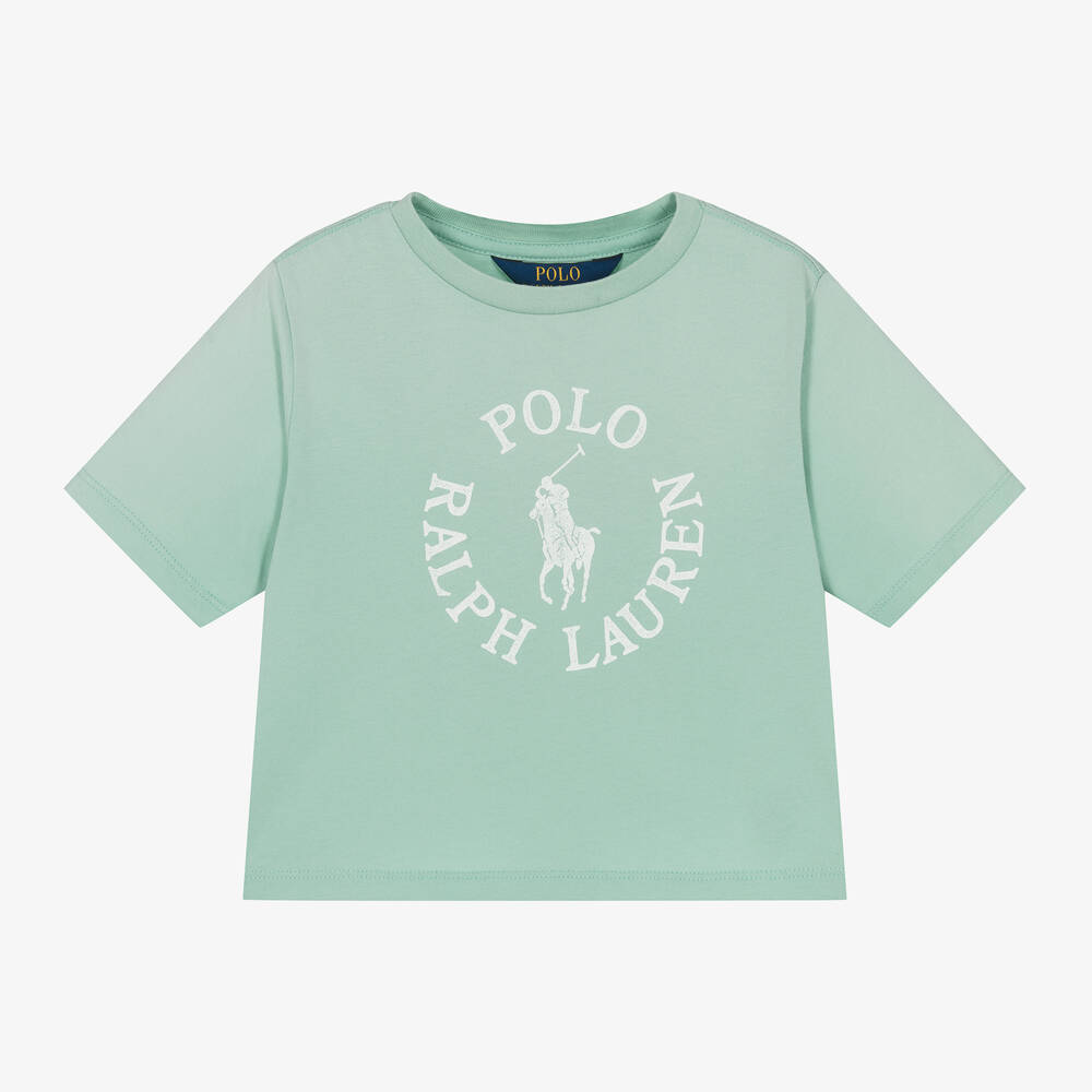 Ralph Lauren - Girls Green Cotton Jersey T-Shirt | Childrensalon